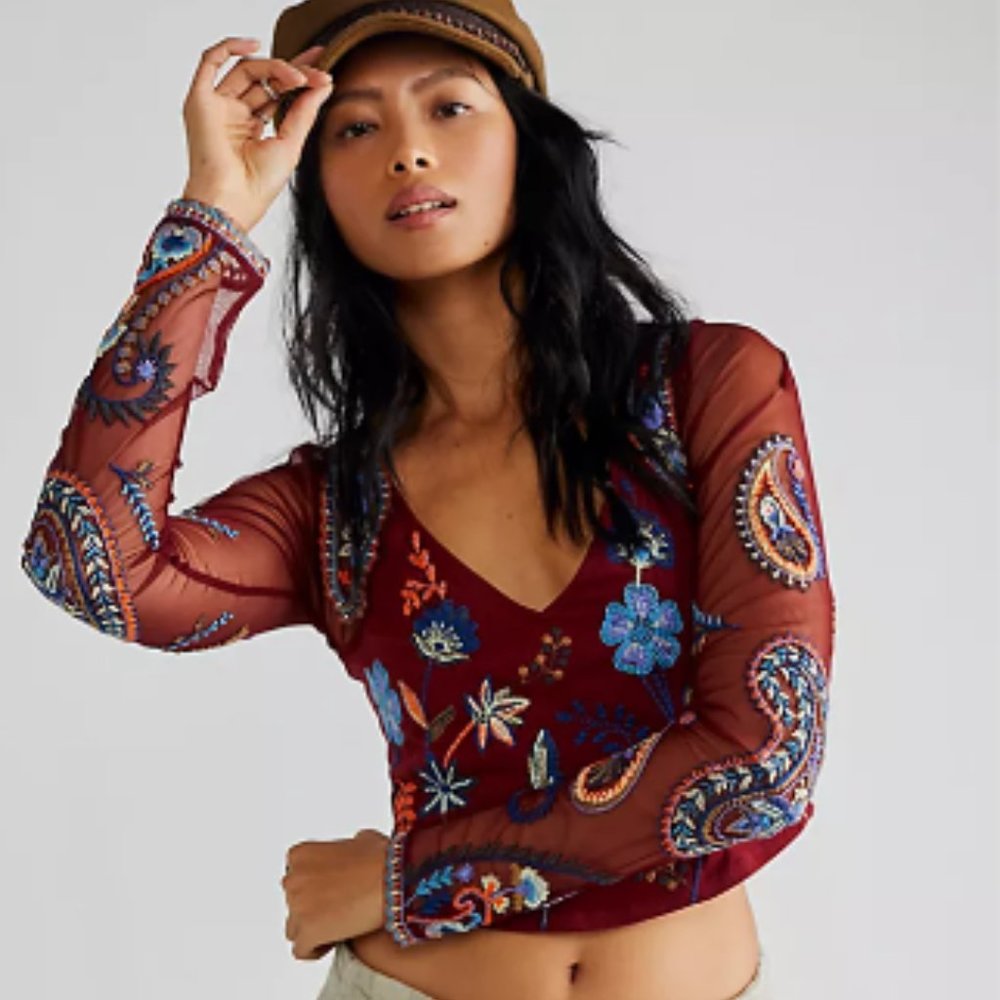 Free People Florence Embroidered Top